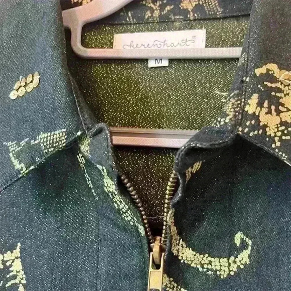 Keren Hart Women's Floral Embellished Jacket Black Gold Size M - Picture 3 of 7